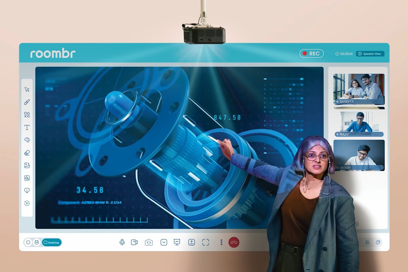 Teacher conducting a hybrid class using Roombr Digital Classroom solution 