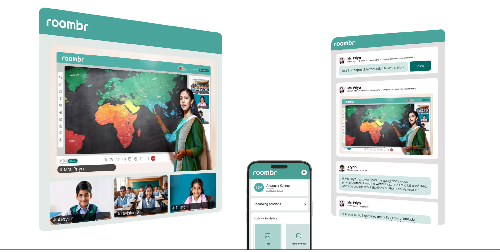 Roombr digital classroom setup showing remote supervision and student engagement tools.