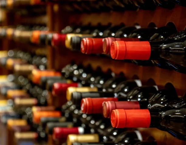 wines on the rack leaning