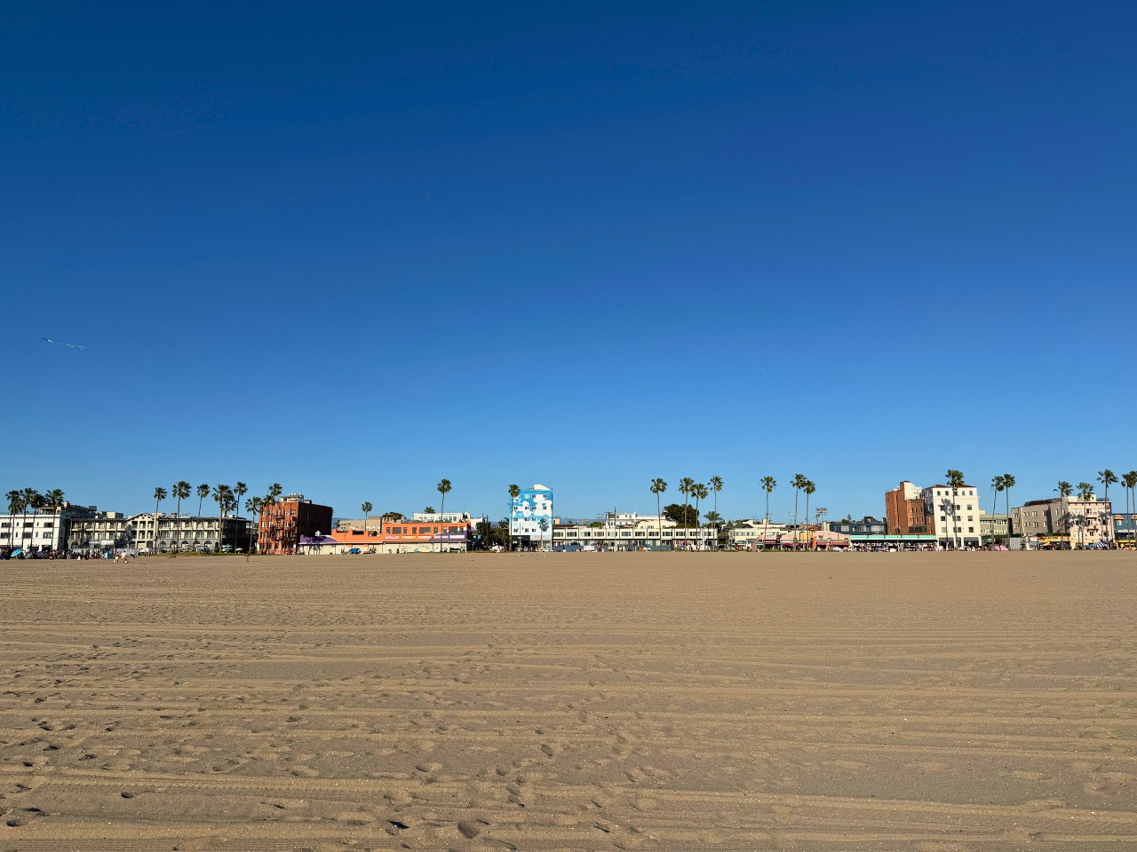 The shoreline walking path at Venice Beach, Los Angeles