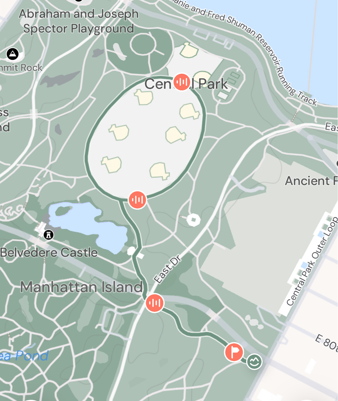 Route map of the Ease & Ground loop around the Great Lawn, Central Park