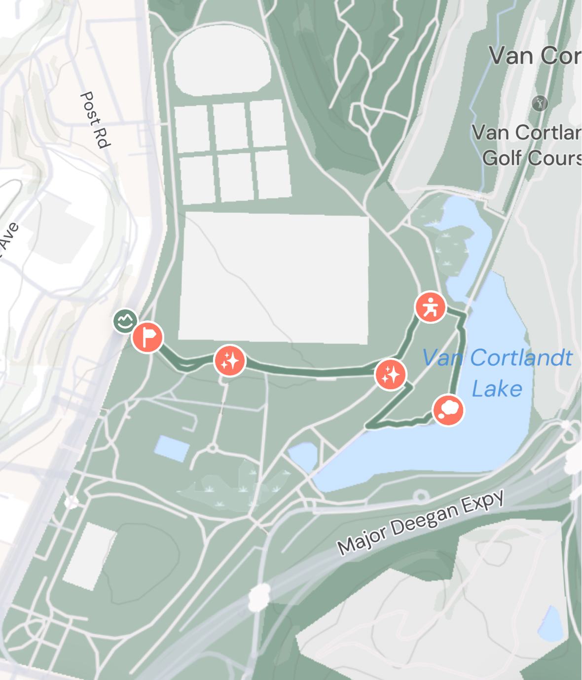 Route map of the Return to Your Inner Child loop in Van Cortlandt Park, NYC