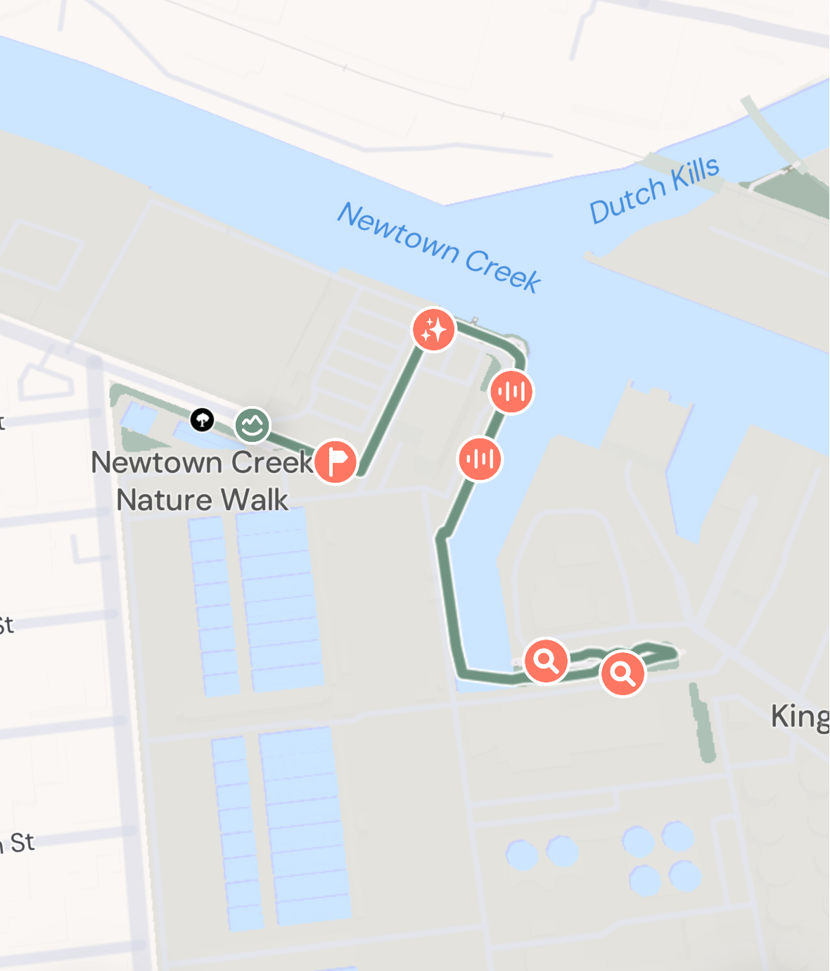 Route map of the Nature's Resilience out-and-back at Newtown Creek, Brooklyn