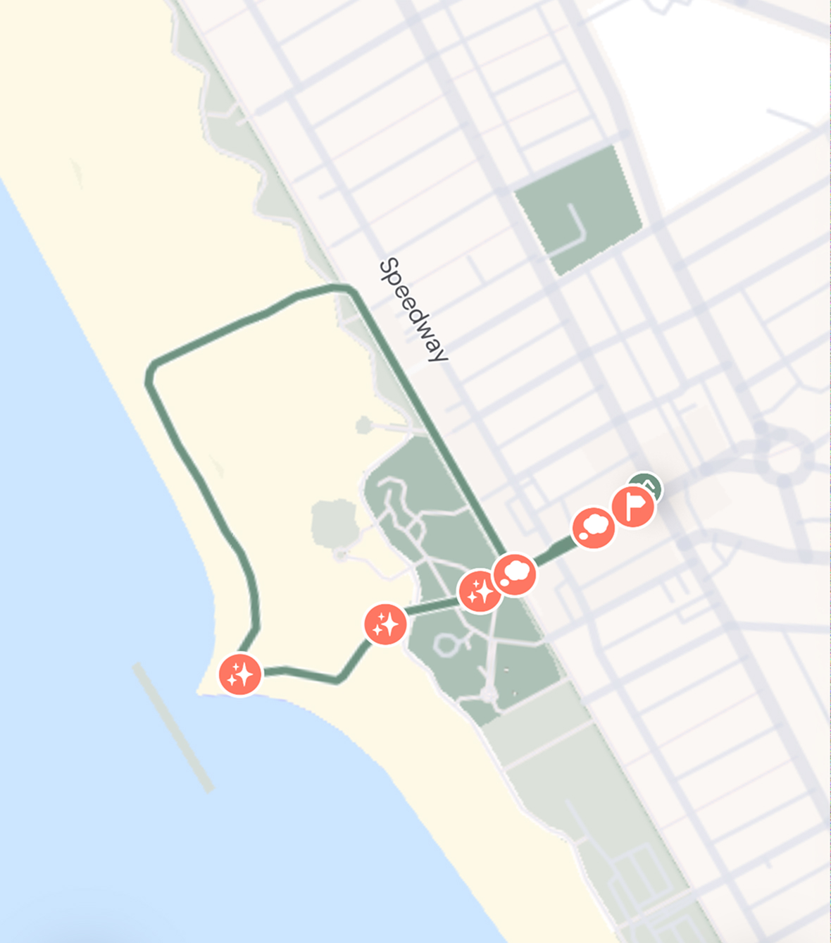 Route map of the Rest & Digest loop along Venice Beach, Los Angeles