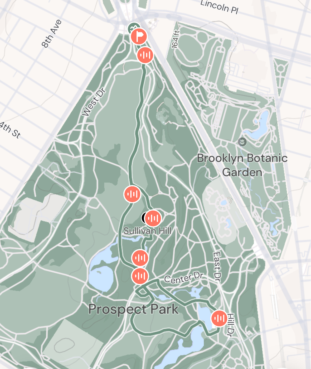 Route map of the Back to Yourself loop through Prospect Park, Brooklyn