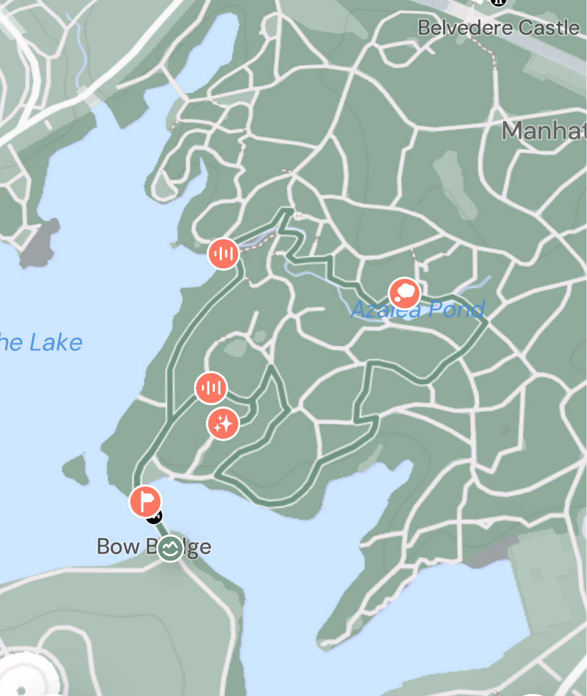 Route map of the Lost in the Ramble loop through Central Park, NYC