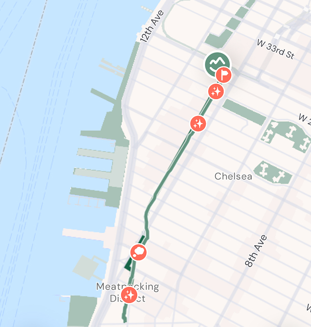 Route map of the Little Glimmers walk along the High Line, NYC