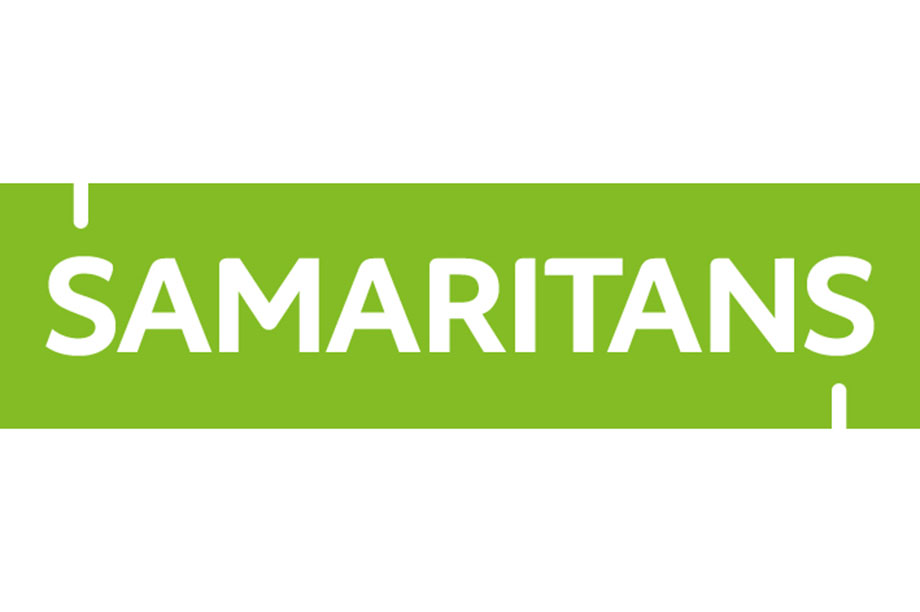 Samaritans logo with white text reading 'SAMARITANS' centred on a horizontal green rectangle background.