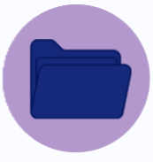 Dark blue file folder icon on a purple circular background linking to the data protection policy.