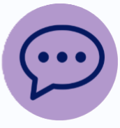 Chat bubble icon with three dots inside a purple circle linking to the complaints procedure.