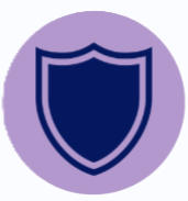 Blue shield icon inside a purple circle linking to the safeguarding policy.