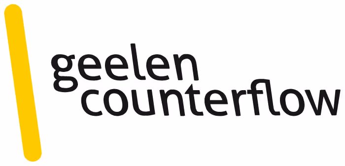 Logo with a vertical yellow bar followed by stylized black text reading 'geelen counterflow'.