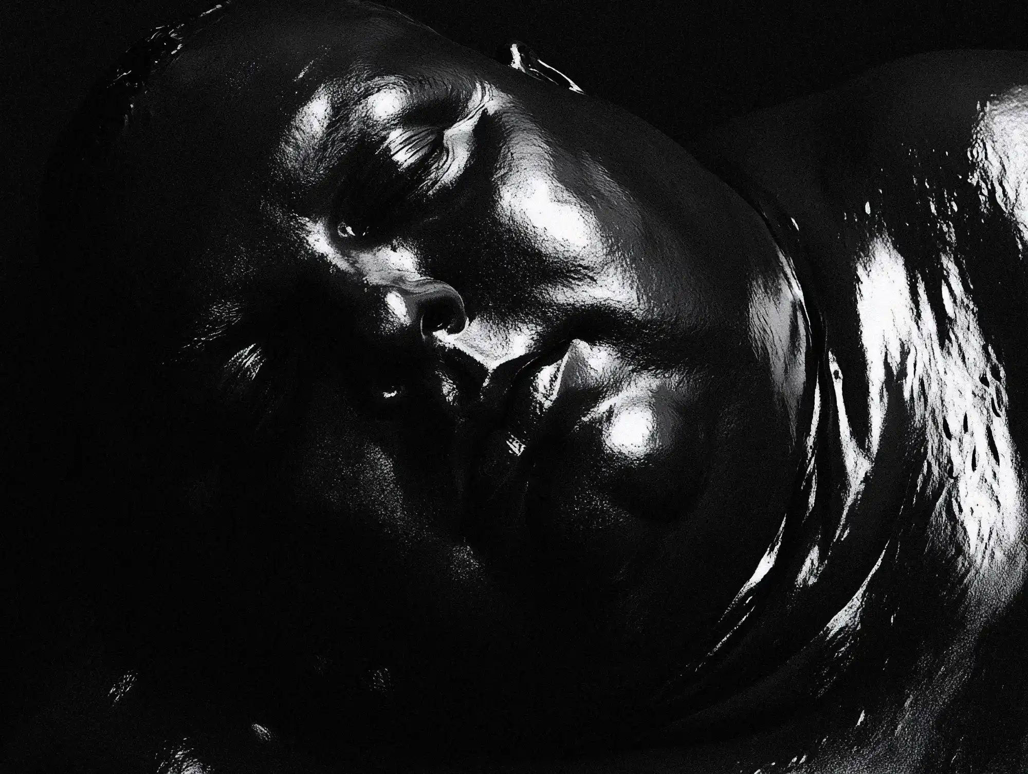 A side view of Mr. Crank, showcasing his larger-than-life form, with smooth, liquid-like surfaces and intricate glossy reflections.