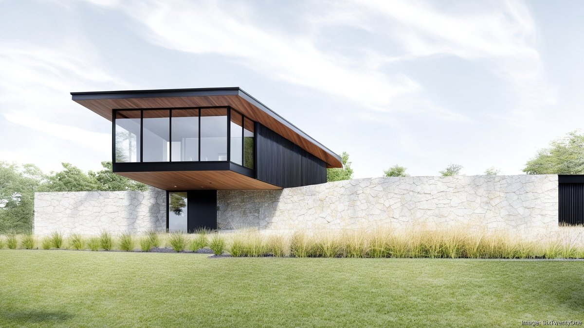 Rendering of the modern house under construction at 6315 Ward Parkway in Kansas City, designed by SixTwentyOne and built by Faust Construction