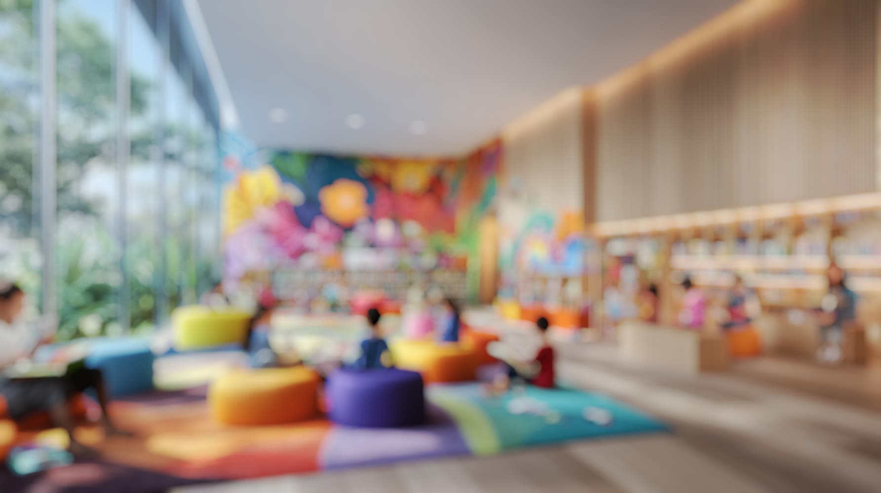 Blur background of a vibrant children's library at miami's children museum