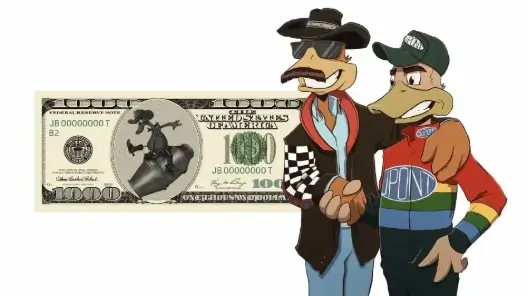 RIchard Petty duck and Jeff Gordon duck shaking hands.