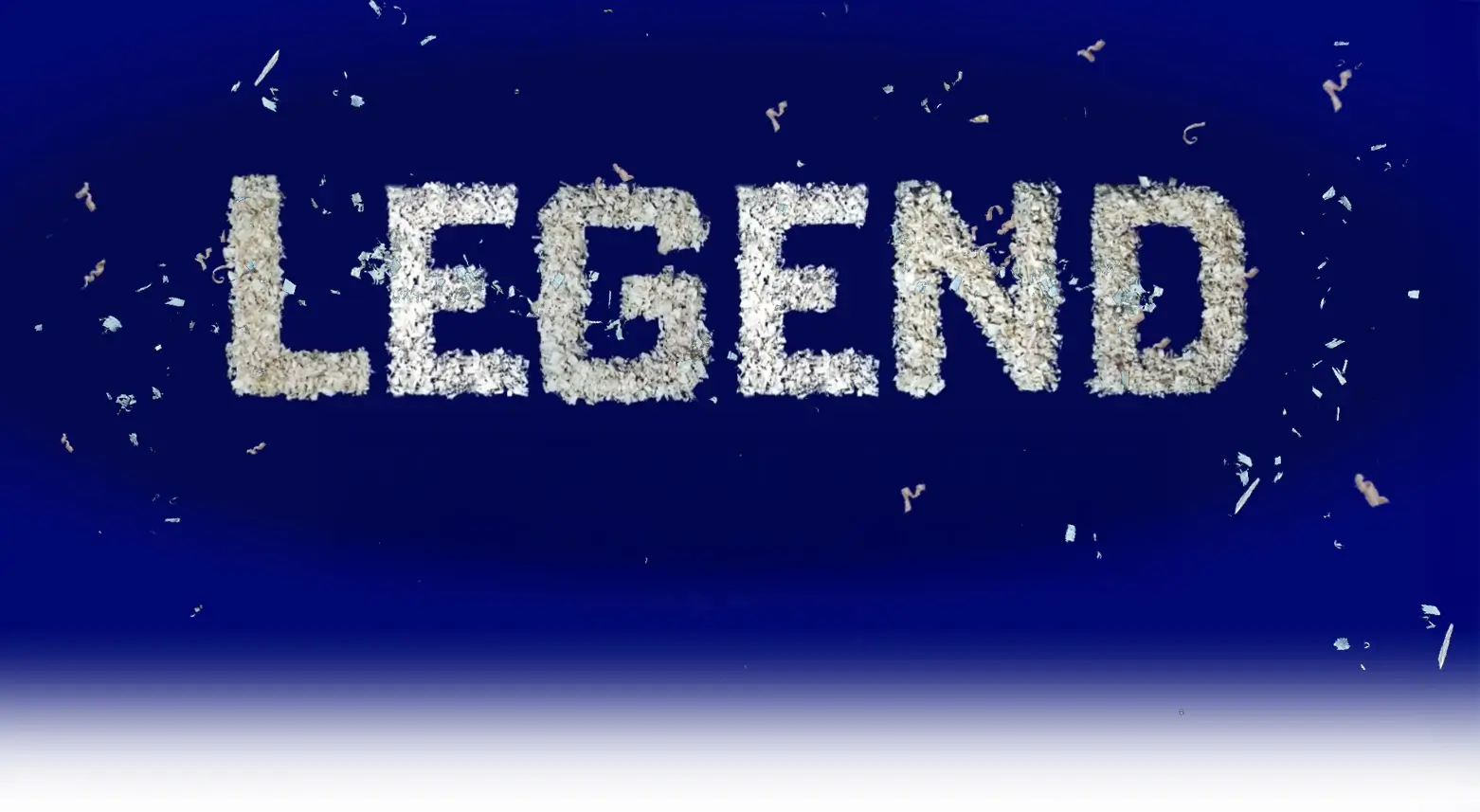 The image features a blue sign displaying white text that reads "LEGEND." The design includes elements of graphic arts, with a focus on the color electric blue and majorelle blue, creating a striking visual. It appears to be a logo or symbolic representation, emphasizing its textual content in a bold font.