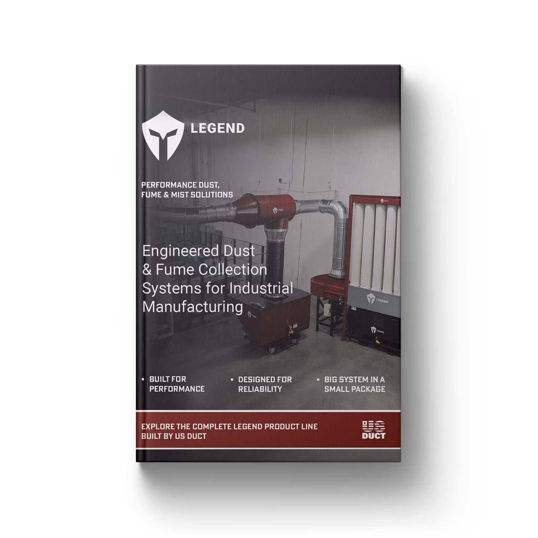 Legend product catalog 2026 cover featuring industrial dust collection equipment in red and white.