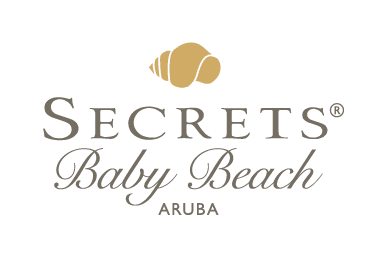Secrets Baby Beach Aruba resort logo with a stylized seashell icon above the text.