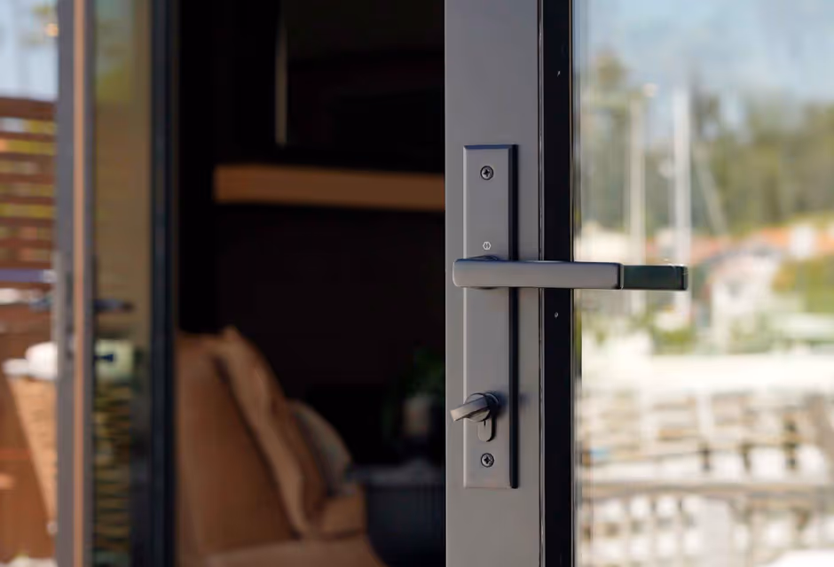 A door handle at eye level