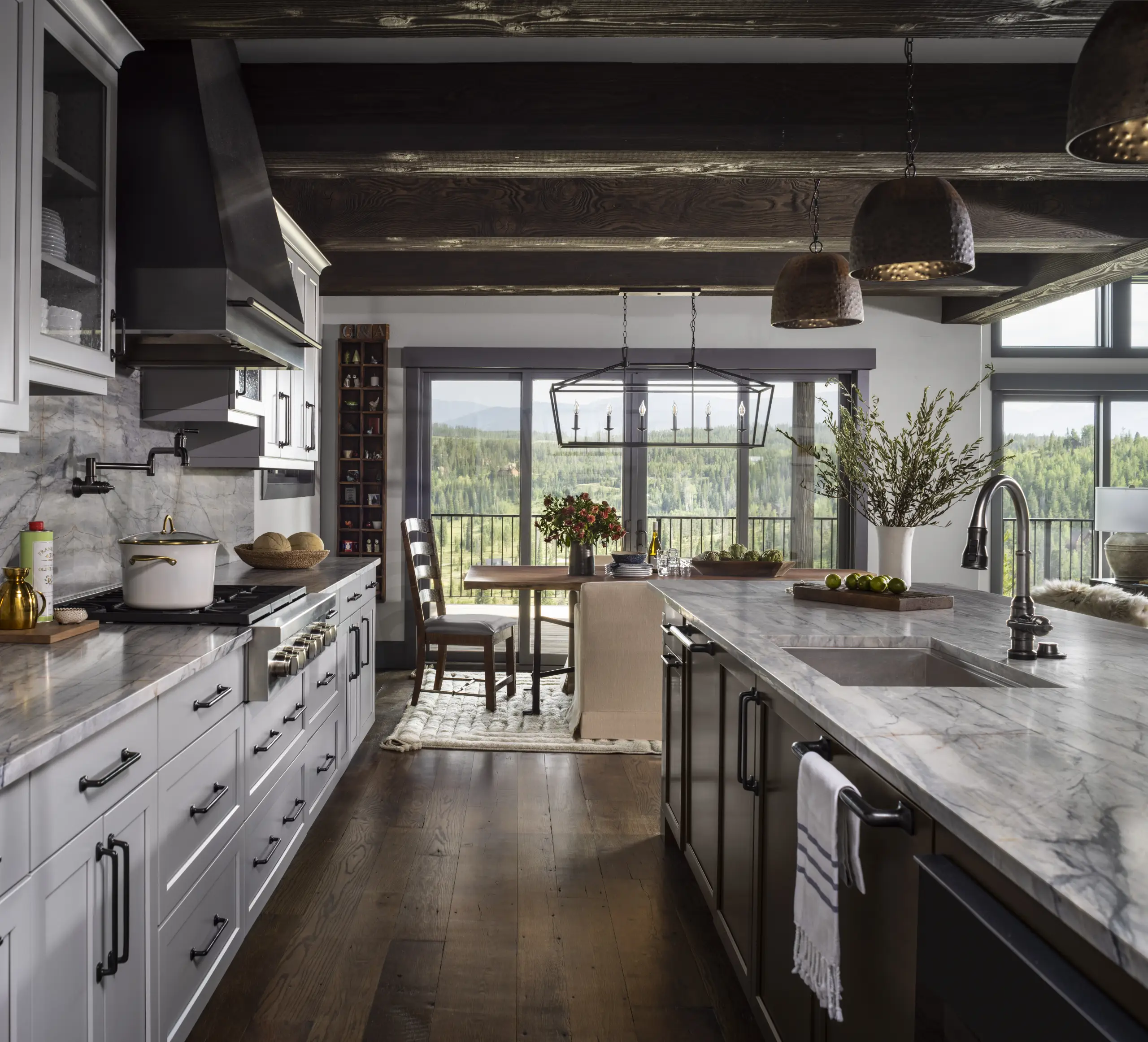An interior design project focused on a newly remodeled and redesigned kitchen overlooking the mountains in Denver, Colorado
