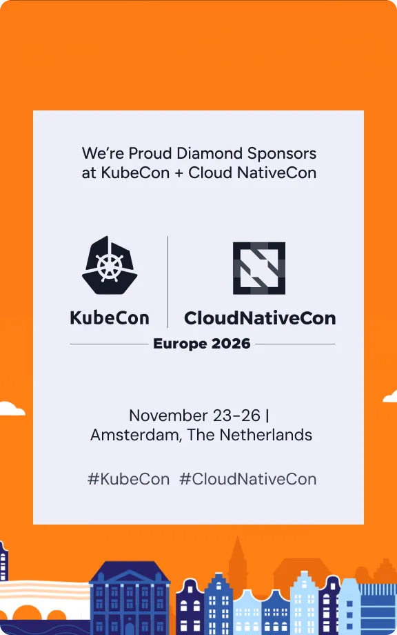 Announcement of KubeCon and CloudNativeCon Europe 2026 in Amsterdam, Netherlands, November 23-26, with event logos and hashtags #KubeCon #CloudNativeCon.