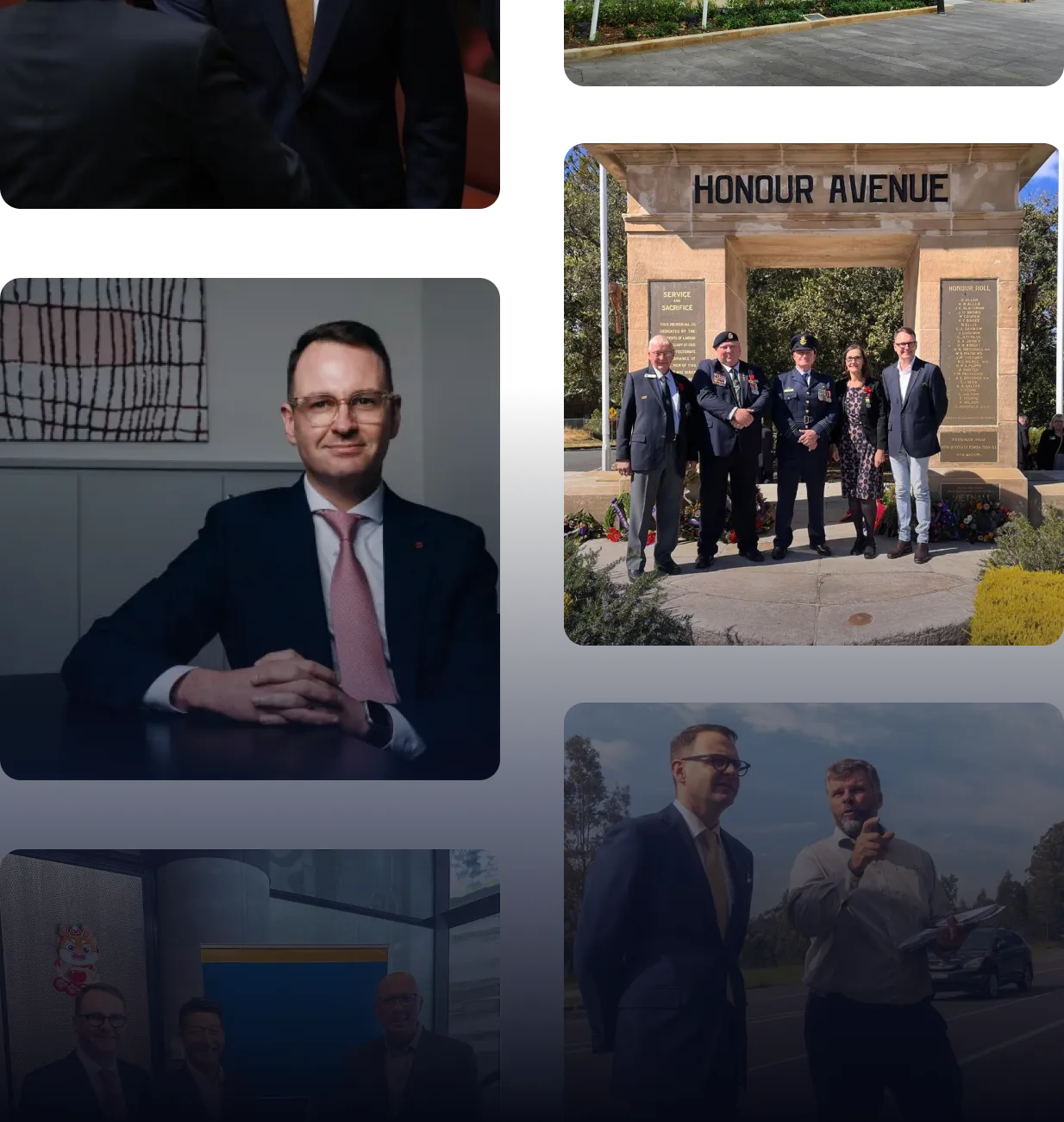 A collage of Senator Bragg at different work events