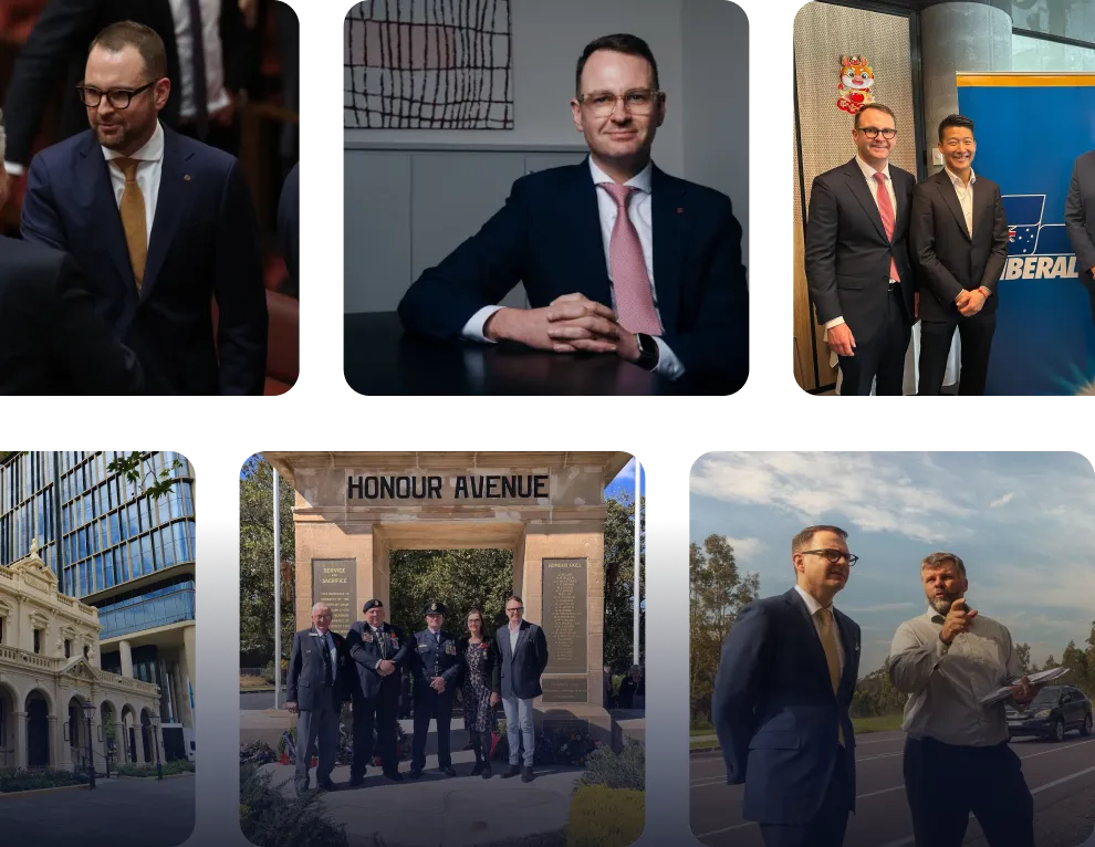 A collage of Senator Bragg at different work events