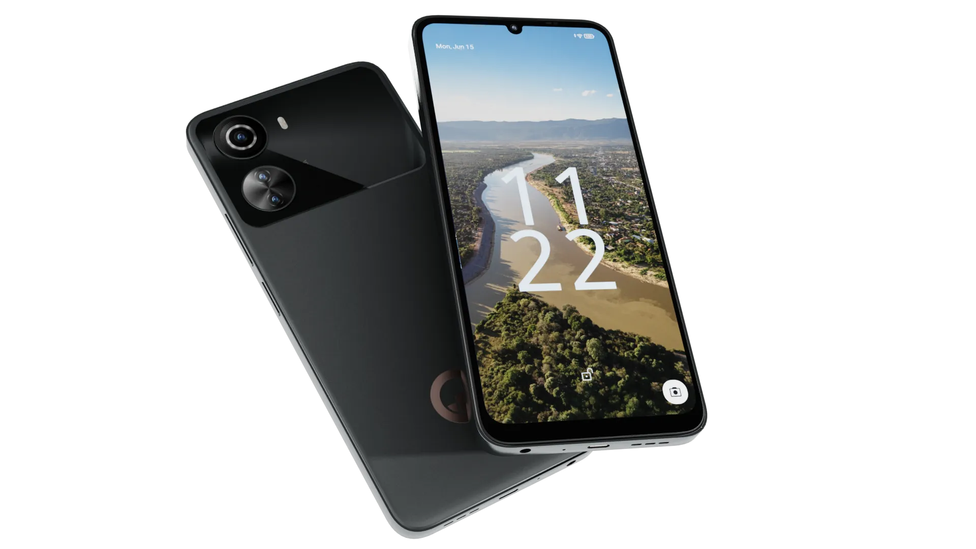 Angled front and back view of the M-KOPA X4 smartphone