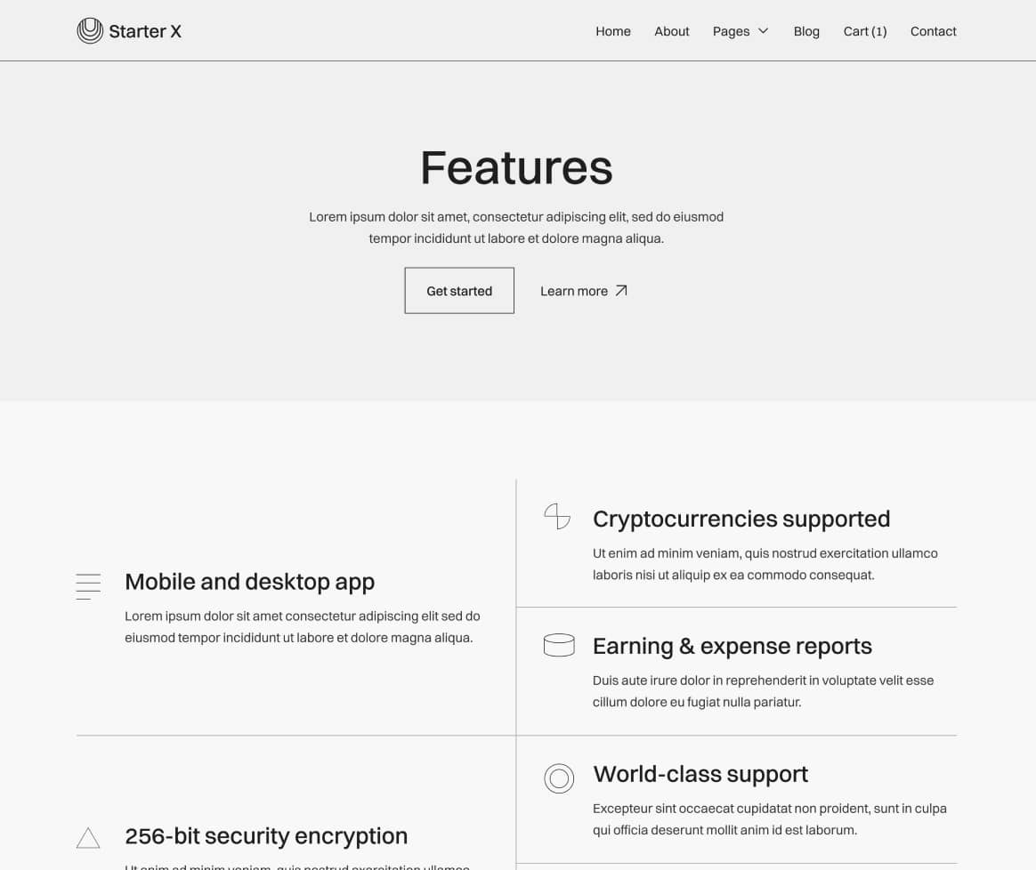 Starter X - Features Page - Minimalist Startup Webflow Template