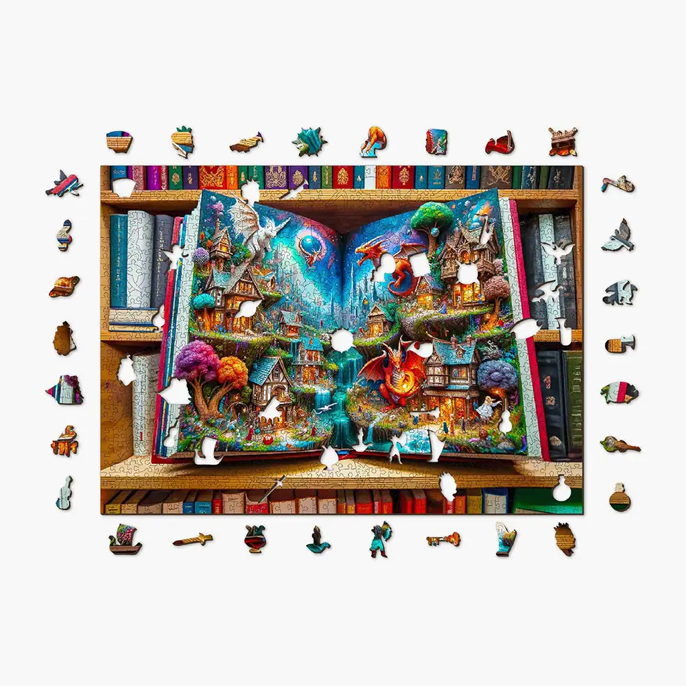 Holzpuzzle Enchanted Tales mit 1000 lasergeschnittenen Teilen und märchenhaftem Motiv