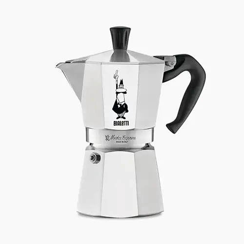 Bialetti Moka Express Espressokocher aus Aluminium in der 2-Tassen-Größe mit dem ikonischen Schnauzbartmann-Logo