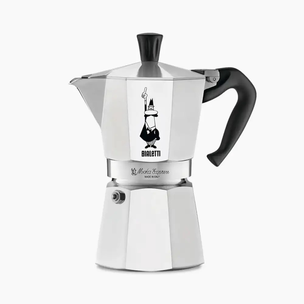 Bialetti Moka Express Espressokocher aus Aluminium in der 2-Tassen-Größe mit dem ikonischen Schnauzbartmann-Logo