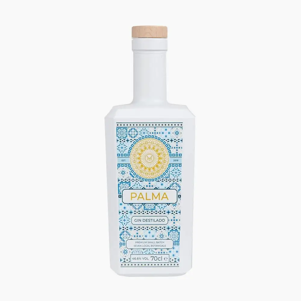 Palma Gin Flasche mit kunstvollem Fliesenmuster nach mallorquinischem Vorbild, 0,7 Liter, 46,6 % Vol.