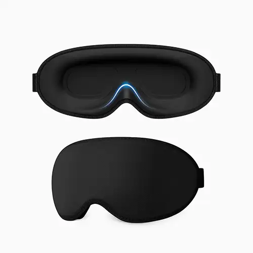 Schwarze 3D-Schlafmaske mit gewölbten Augenmulden und verstellbarem Kopfband
