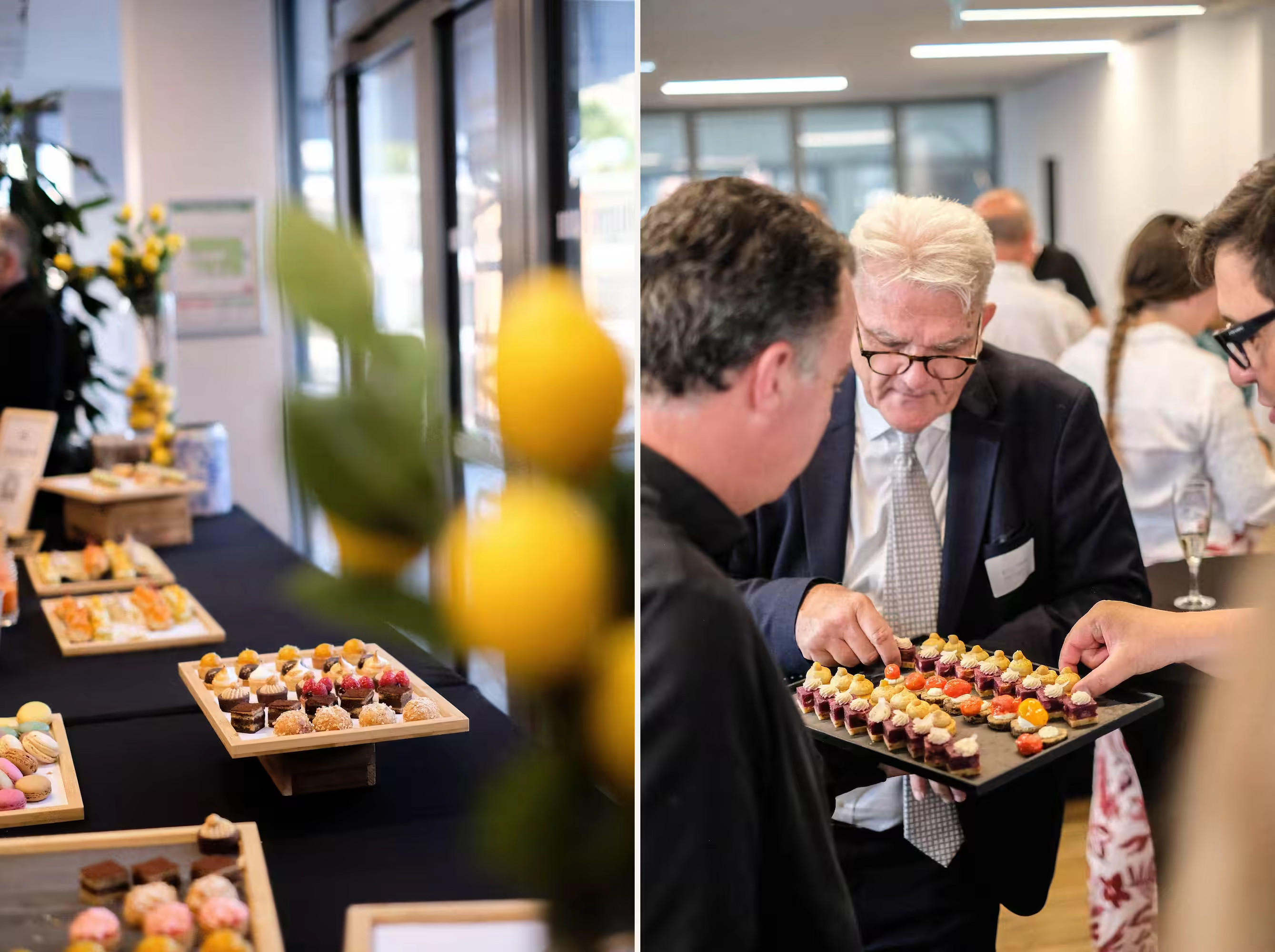 Buffet et échanges entre les invités lors du lancement de ProPulse à emlyon business school.