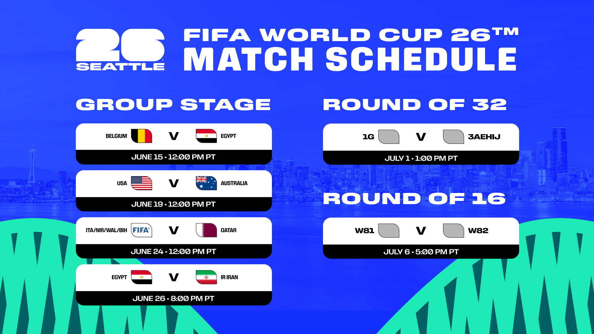 Seattle Match Schedule now available