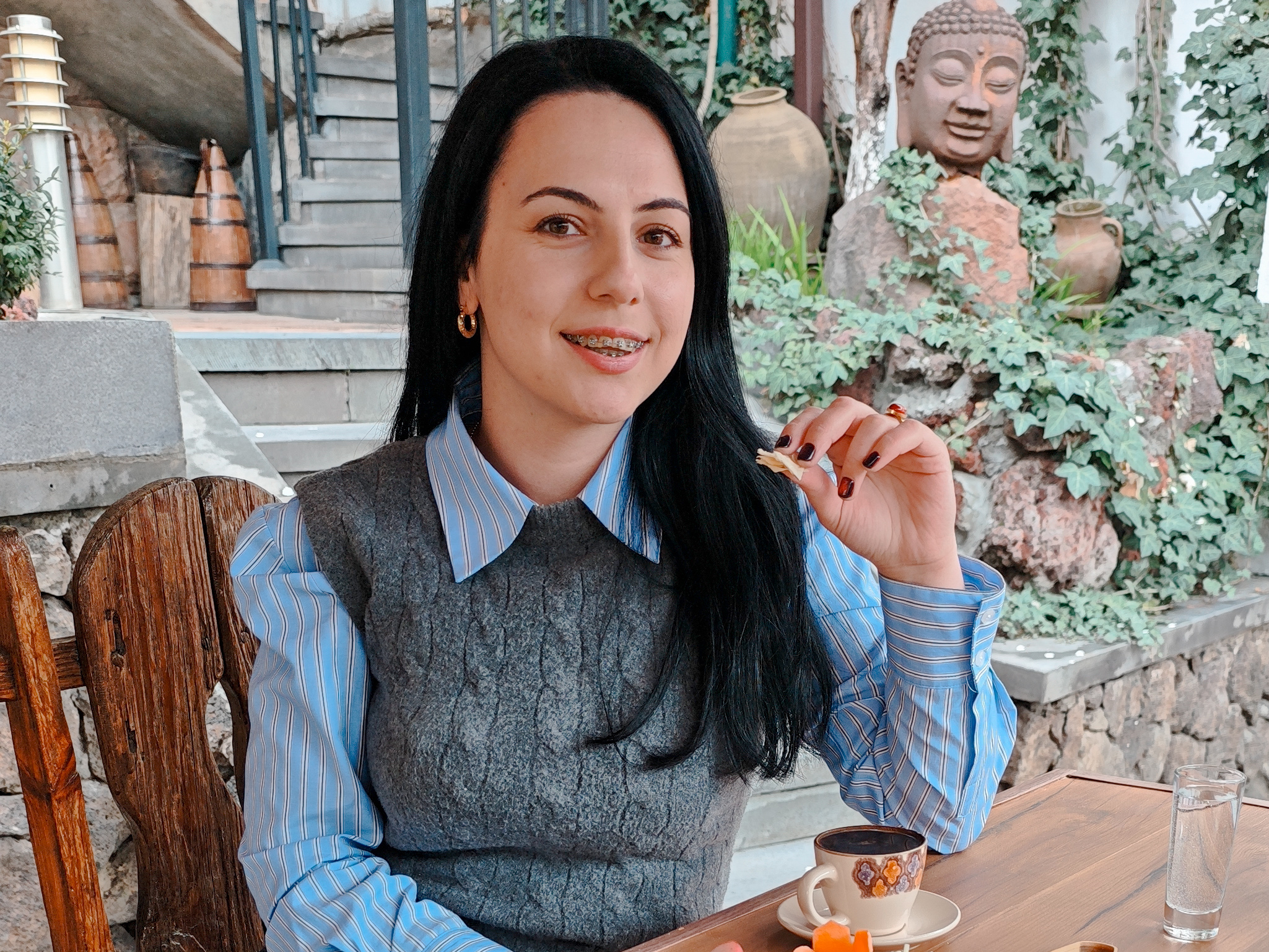 Tasting the Lavash with greens and a cup of coffee & experiencing authentic Armenian hospitality