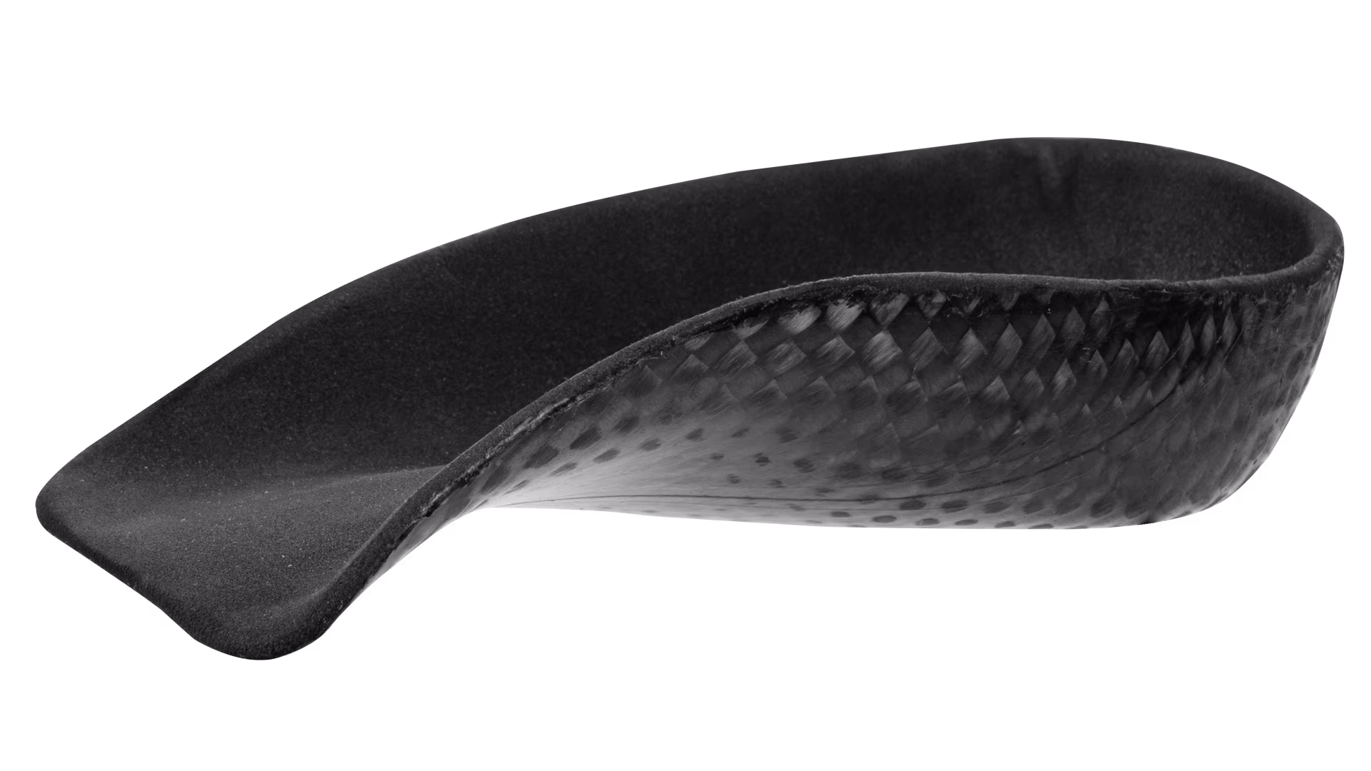 A custom-made carbon fibre UCBL insole made for a patient of Rise Bionics. It is a rigid, medical grade foot orthosis designed to provide stability and control.