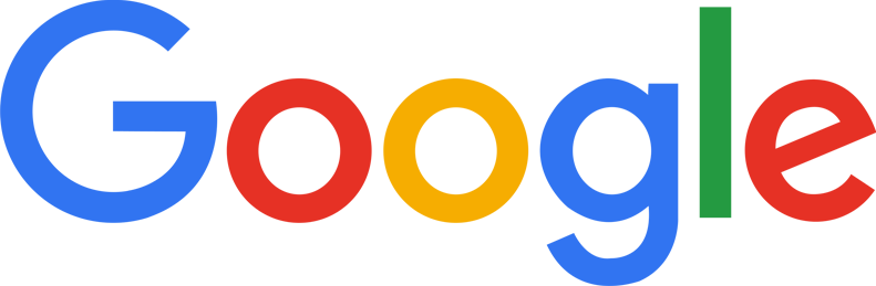 Google logo with letters in blue, red, yellow, blue, green, and red colors.