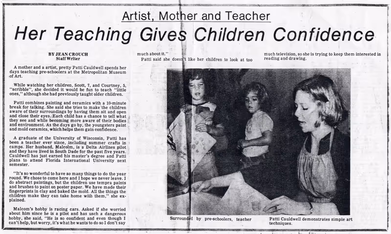 A photo of an article about my teaching children's art classes.