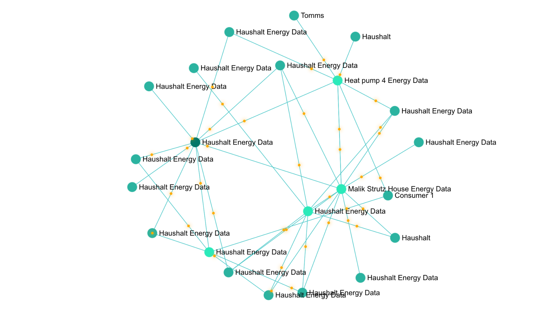 Network graph of an energy community connecting hundreds of household energy data points