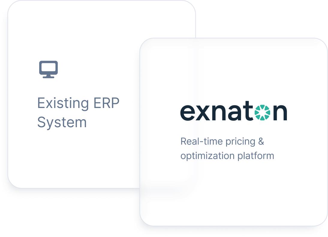 Diagram showing exnaton's real-time pricing platform connecting to an existing ERP system