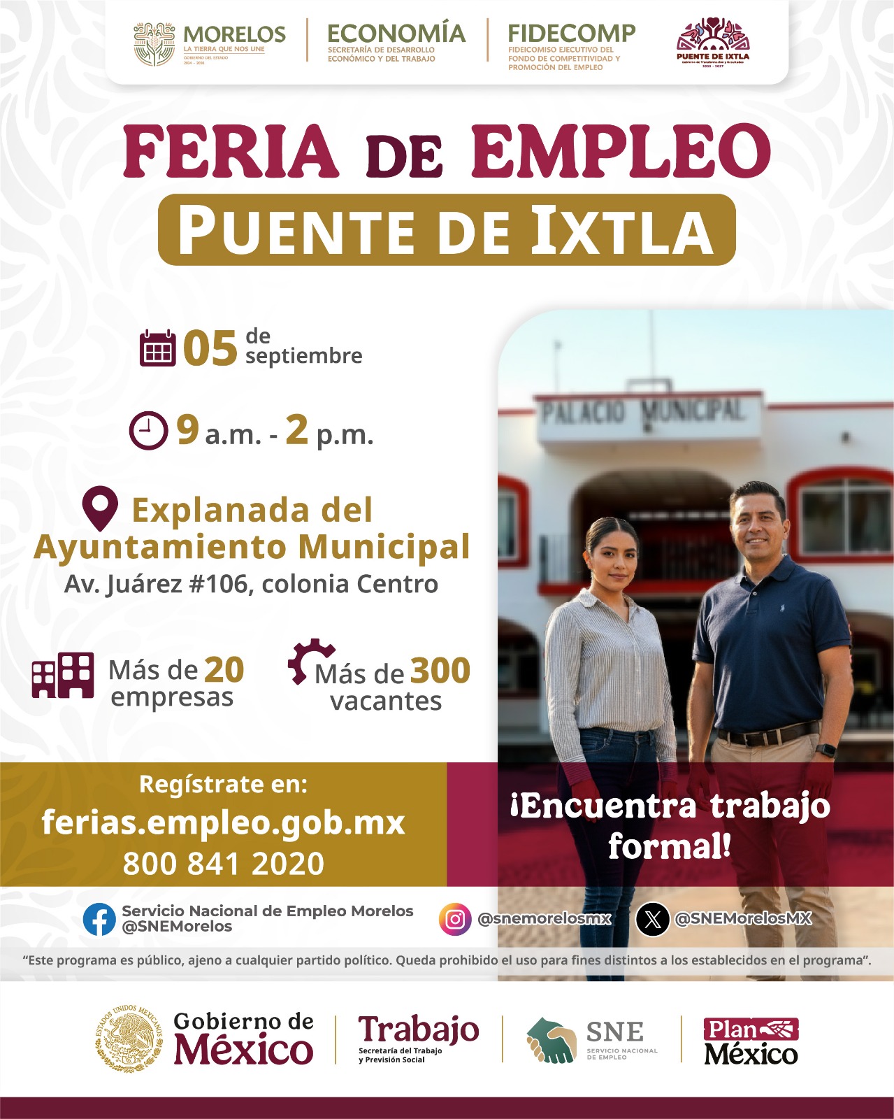 Convoca Gobierno de Morelos a la Feria de Empleo en Puente De Ixtla