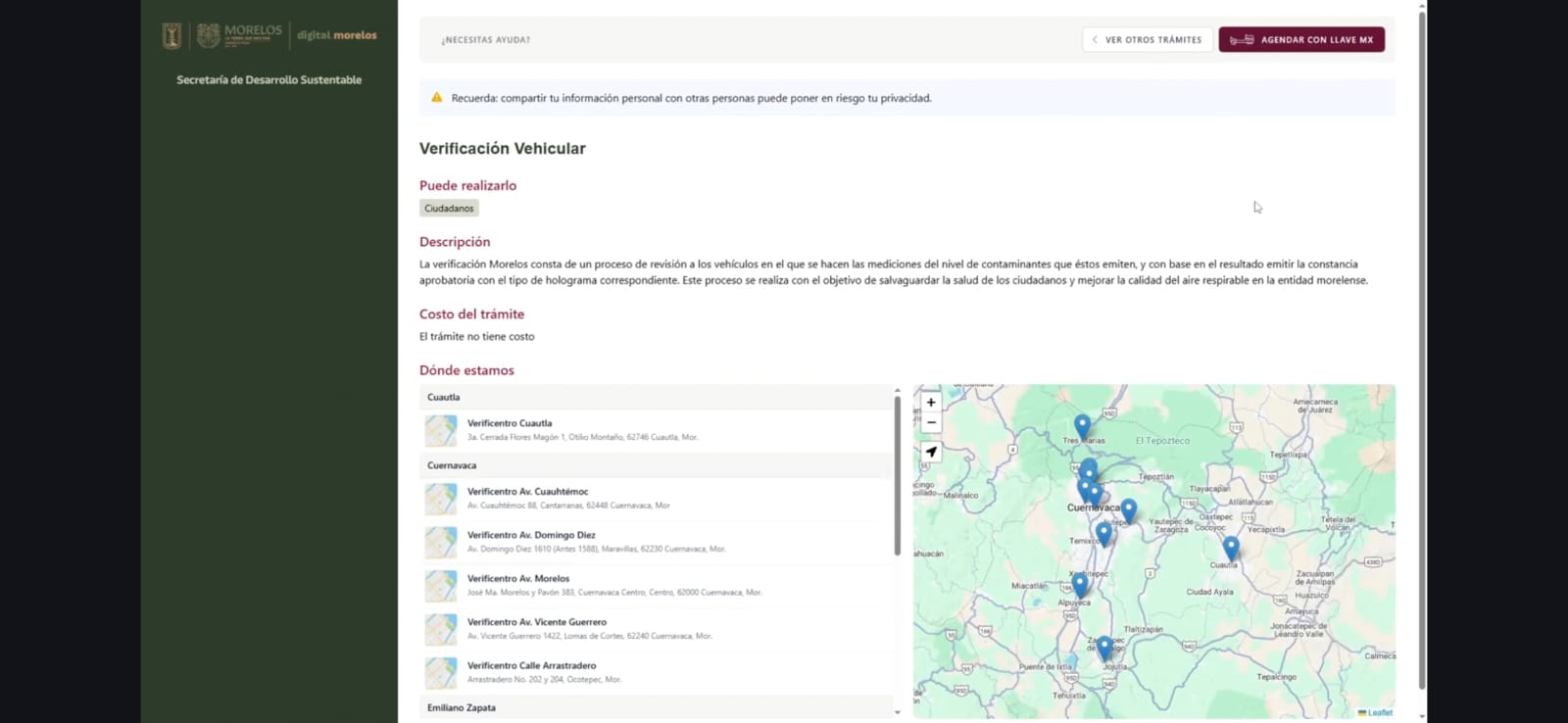  Moderniza Morelos la verificación vehicular con nuevo sistema de citas en línea