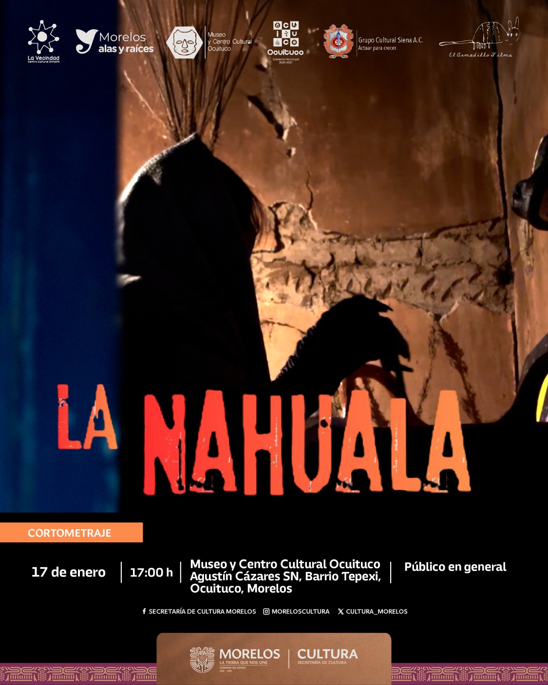 Invita Secretaría de Cultura a la proyección del cortometraje infantil “La Nahuala”, en Ocuituco