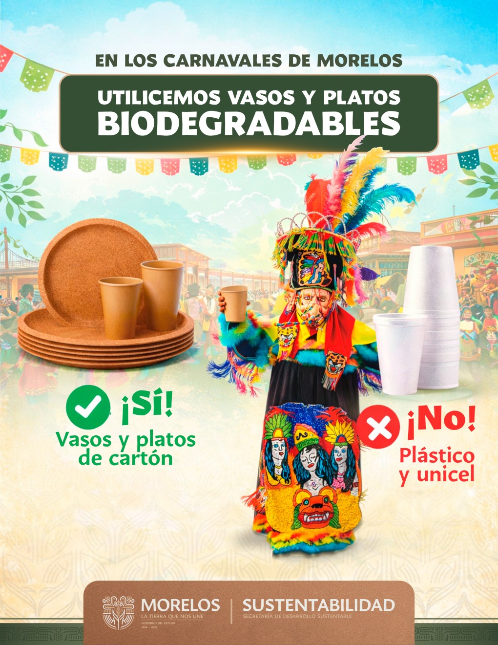 Llama SDS a sustituir el unicel por productos biodegradables durante los carnavales en Morelos