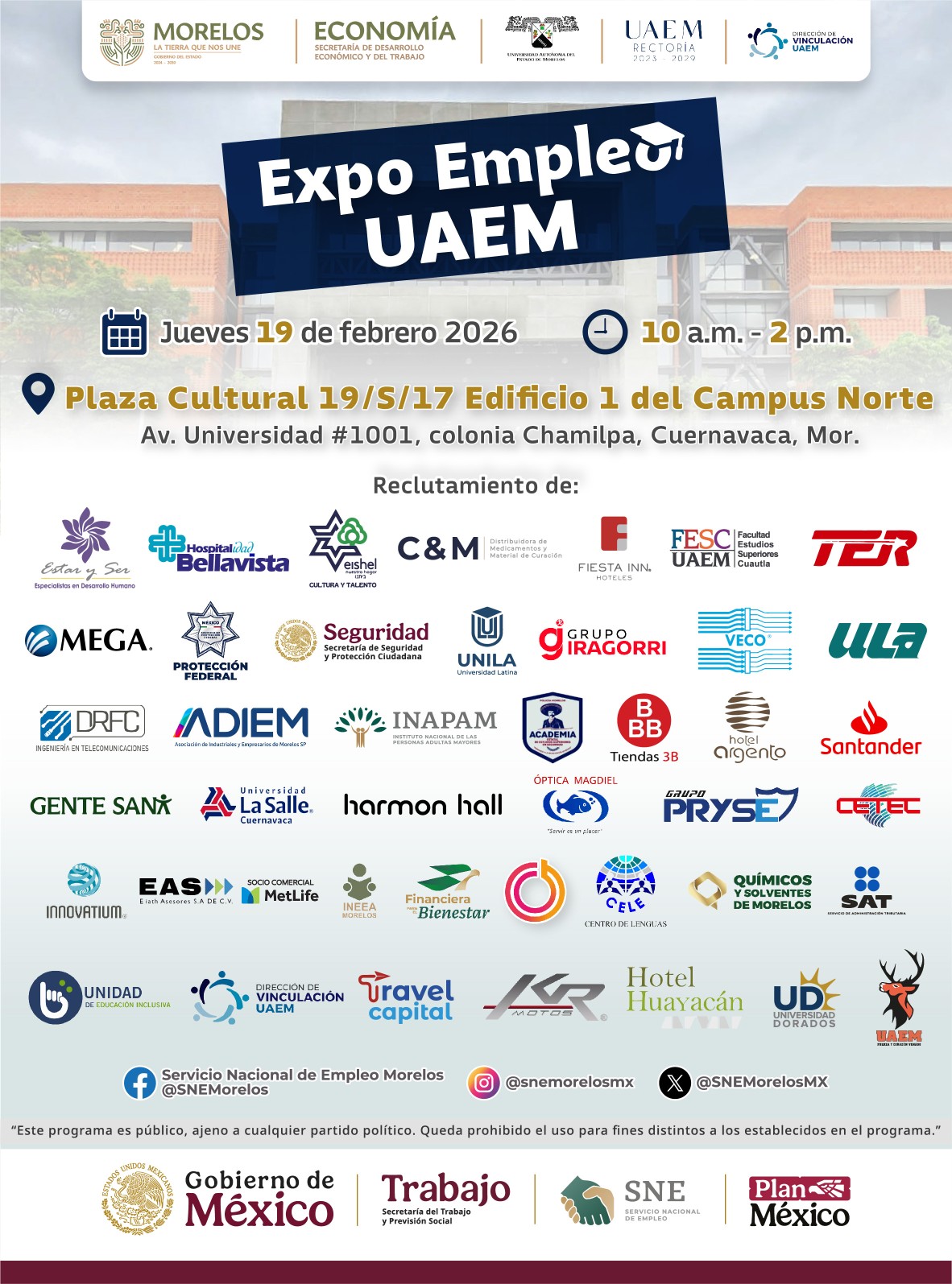 Acercará Gobierno de Morelos más de 500 vacantes a jóvenes en la UAEM