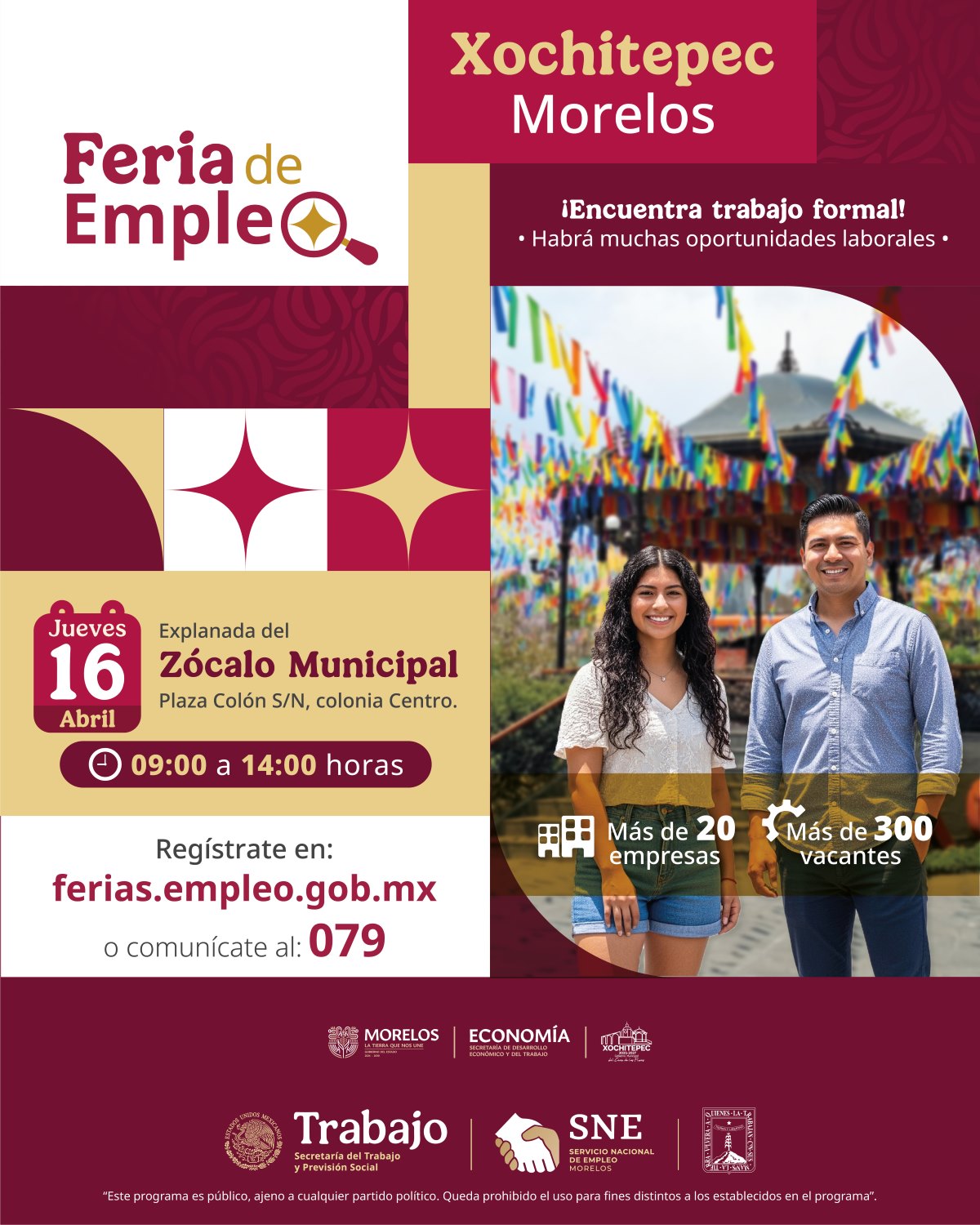 Anuncia Gobierno de Morelos más de 300 vacantes en la Feria de Empleo Xochitepec 2026