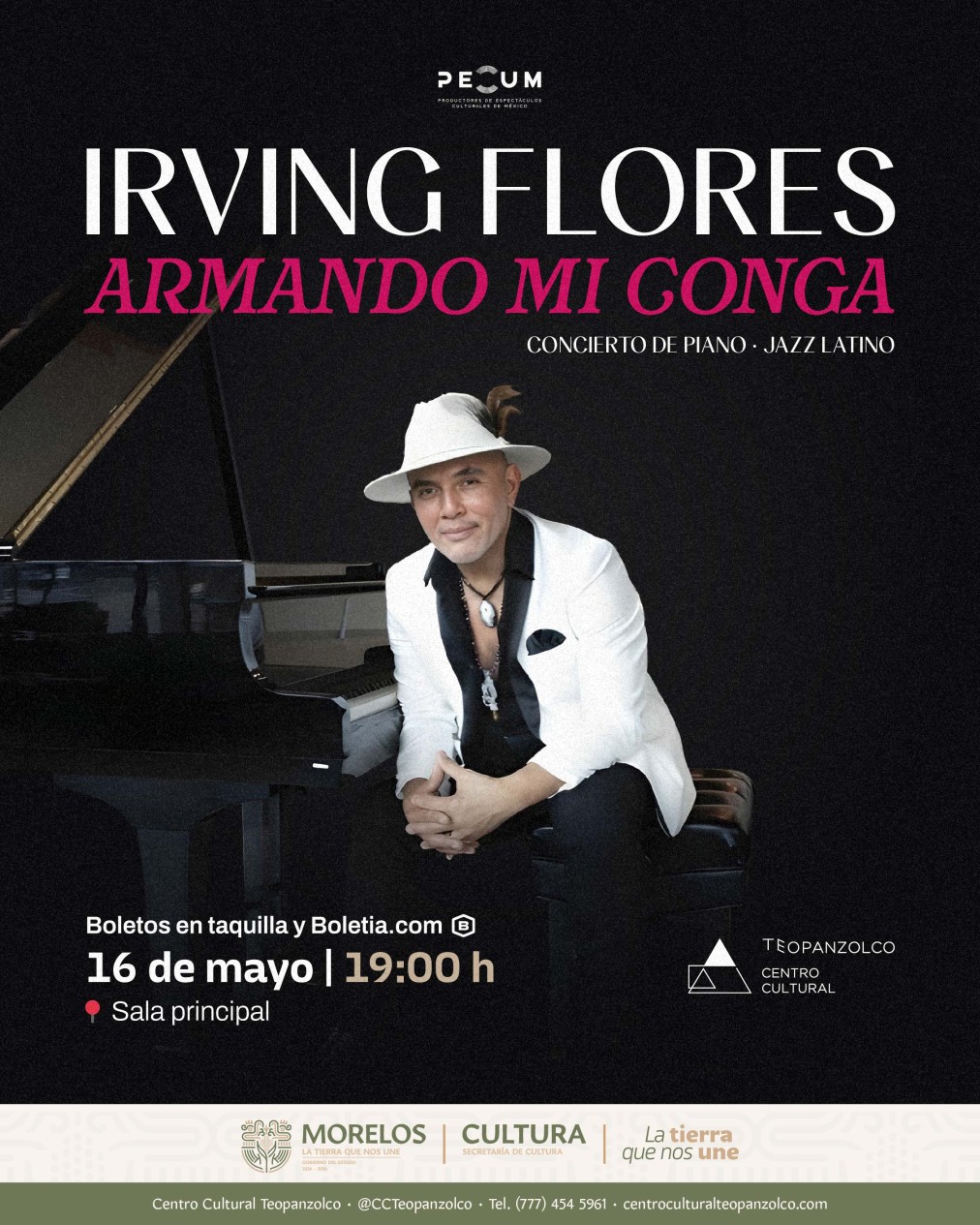 Presenta Centro Cultural Teopanzolco a Irving Flores con su concierto “Armando mi Conga”